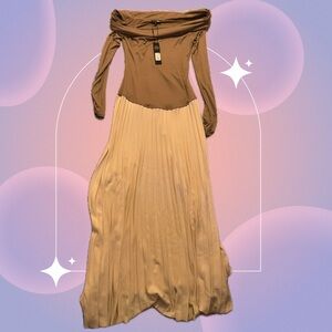 Fashion Nova Drop Waist Off the Shoulder Beige Dress New with Tag